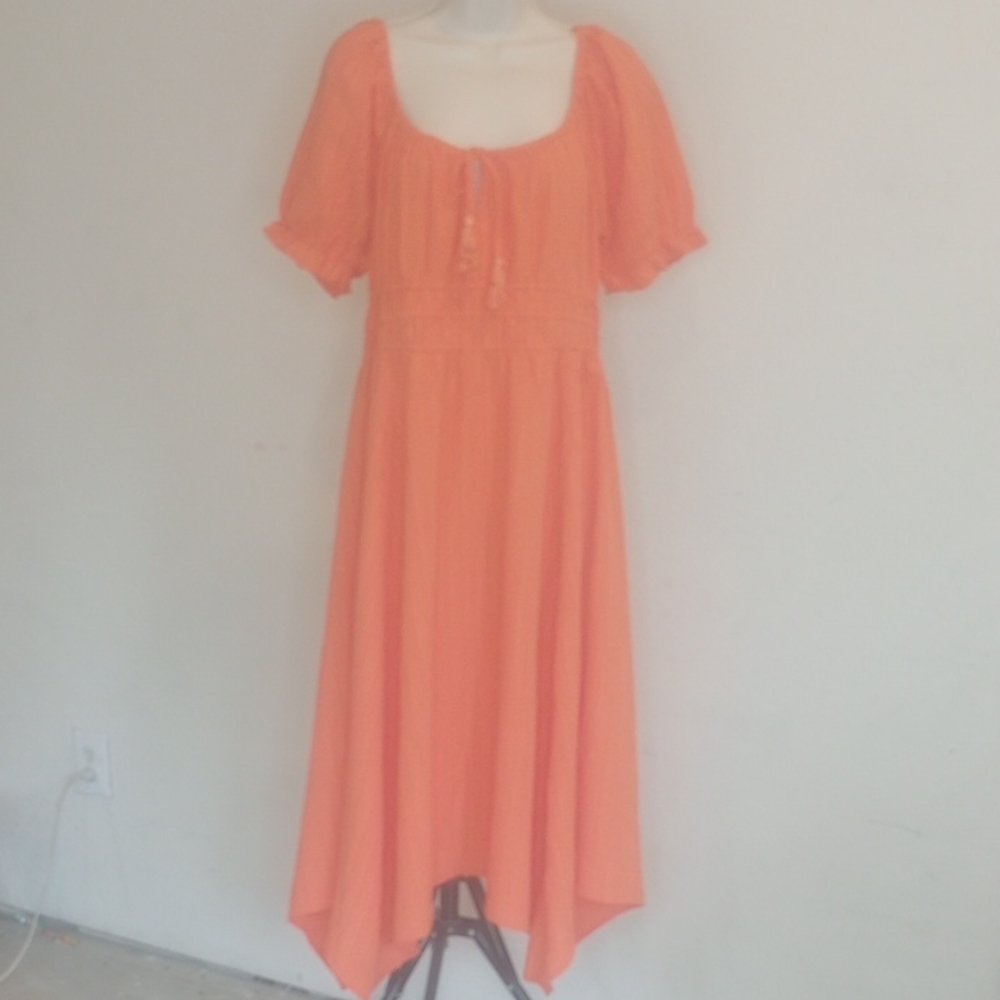 Indulge Orange Asymmetrical Sundress with Flutter Sleeves Sz XL